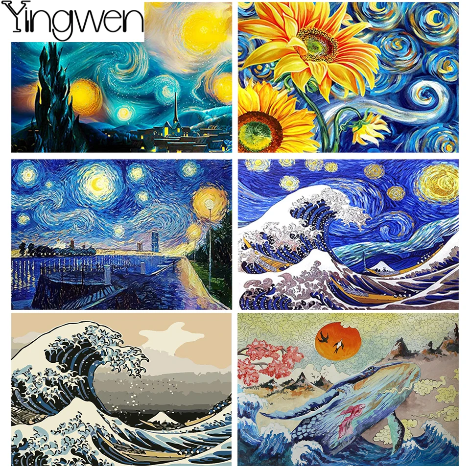 Van Gogh 5d Diamond Painting Kit Starry Night Full Diamond Embroidery Mosaic Cross Stitch Kanagawa Waves Ukiyo-e Famous Painting