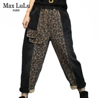 max lulu 2021 spring new fashion streetwear ladies leopard printed jeans womens elastic harem pants female casual denim trousers