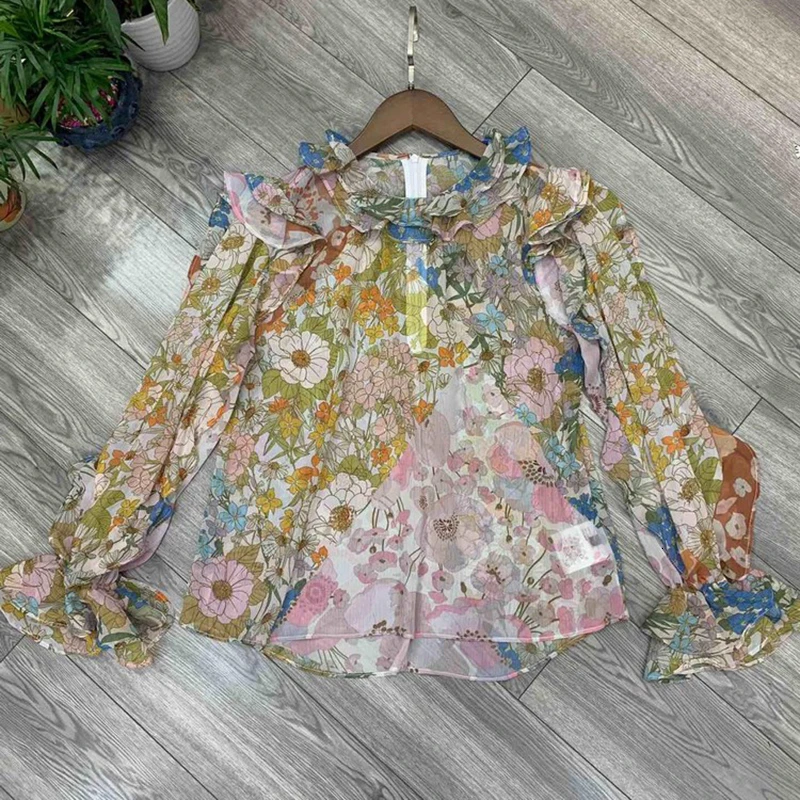 Женский комплект из двух предметов с цветочным принтом и рюшами VGH рубашка