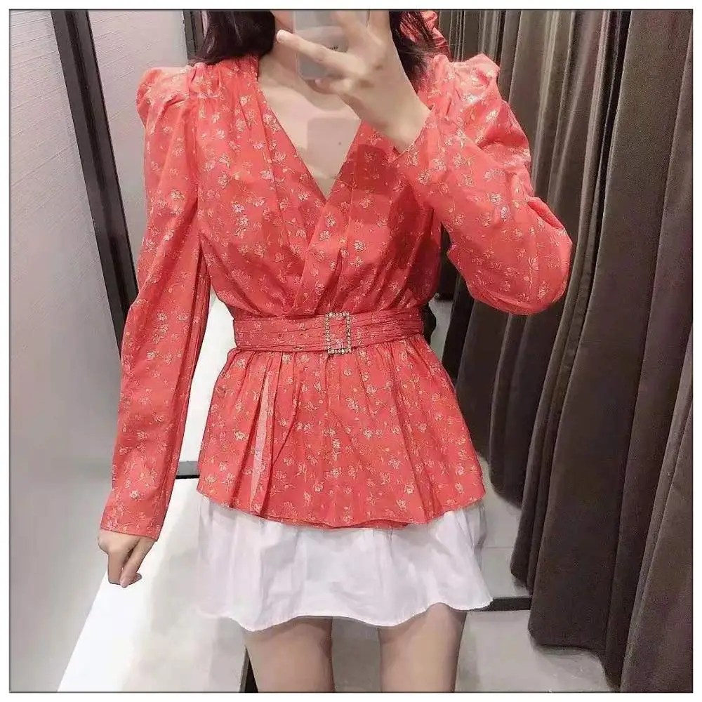 2019 летняя и осенняя женская новая Цветочная рубашка с длинными рукавами Офисная