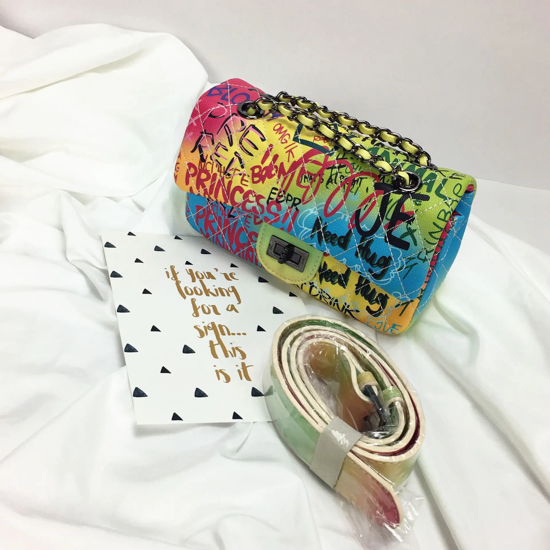 Женская поясная сумка граффити талии роскошная кожаная для ноутбука с нагрудным