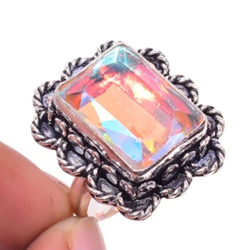 Радуга топас кольцо серебряное покрытие над медью США Размер: 7 25 R4550|Кольца| |