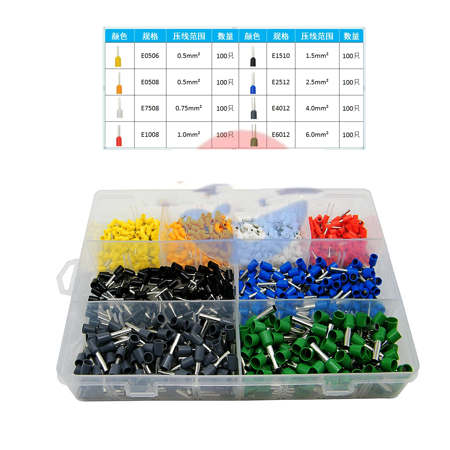 Изолированные наконечники-терминалы в коробке 800 штук E0506 E0508 E7508 E1008 E1510 E2512 E4012 E6012 0.5-6мм² проводной коннектор Терминатор.
