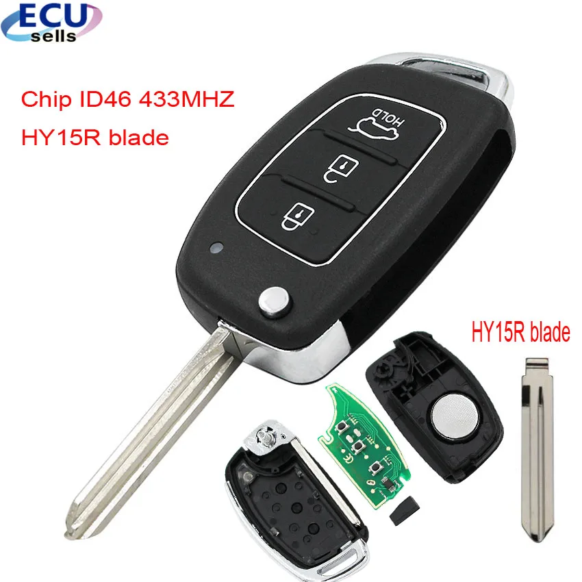 Складной дистанционный ключ с 3 кнопками 433 МГц чип транспондера ID46 HY15R blade для Hyundai