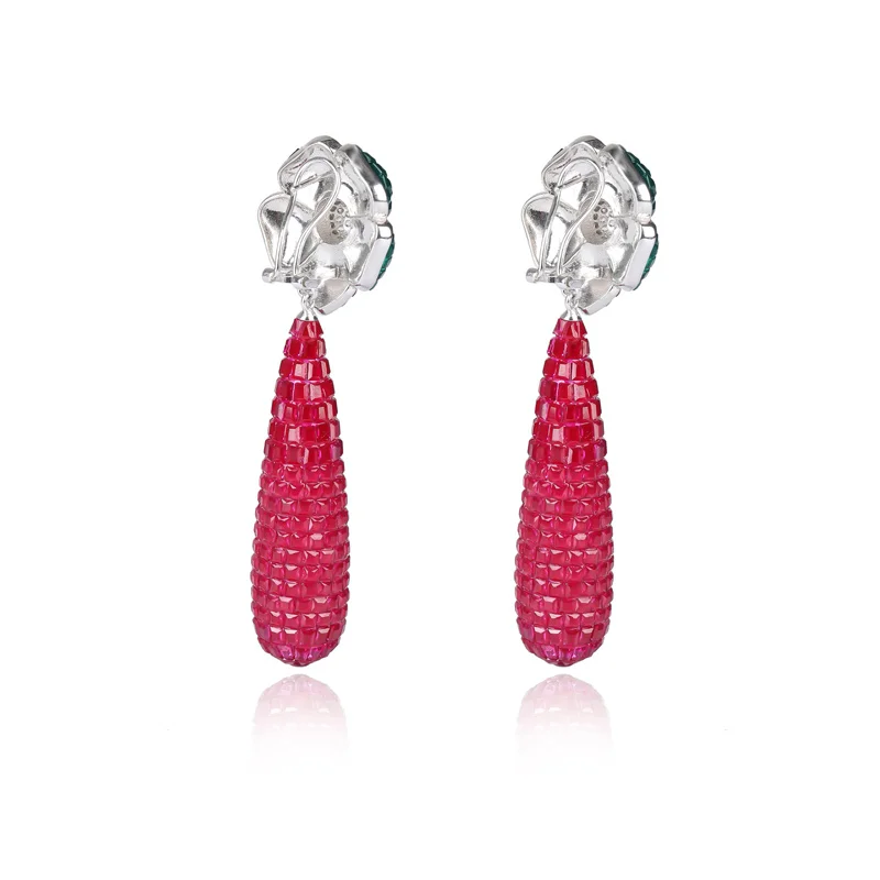 FFGems новый дизайн 925 Серебряный каплевидные крупные серьги создан нано Рубин