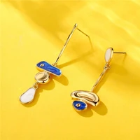 2021 spring and summer new earrings geometric asymmetric blue drop oil pendant earrings personalized fashion jewelry