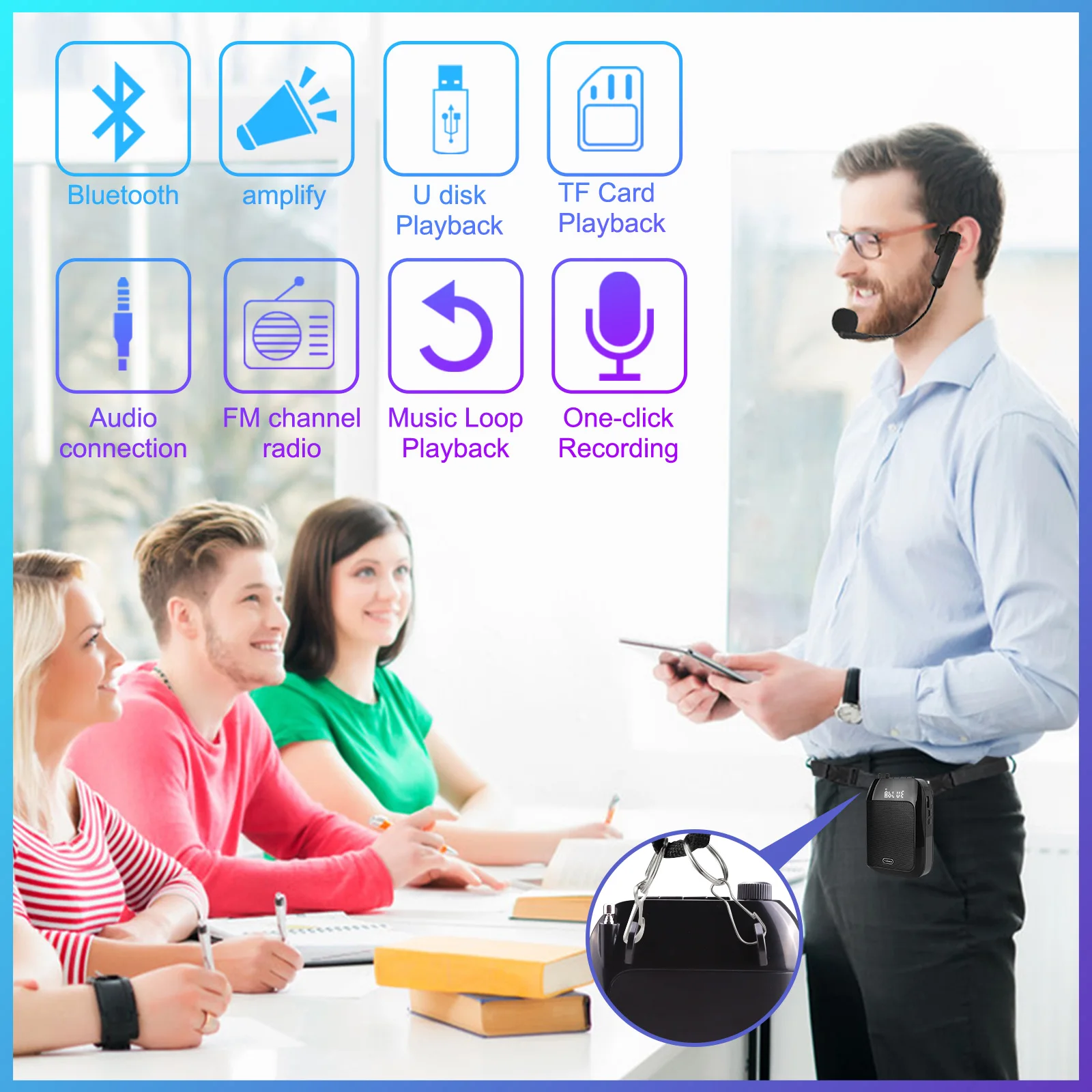 Gosear Voice Amplifier 15W Multifunctional Portable Bluetooth-compatible Speaker with Wireless Microphone for Teachers | Электроника