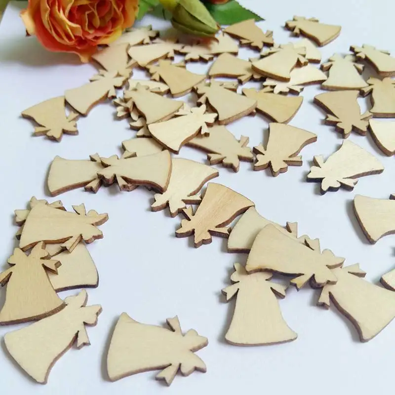 50pcs/Lot DIY Laser Cutting Christmas bells Folk Arts Crafts Blank Plaque Decoupage Home Decorations 16*21mm | Дом и сад