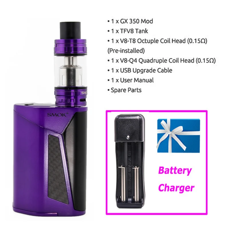 Фиолетовый SMOK GX350 Комплект 350 Вт большой мощности испаритель вейп-комплект электронной сигареты SMOK GX350 коробка мод 6 мл емкость TFV8 танк - Цвет: Фиолетовый