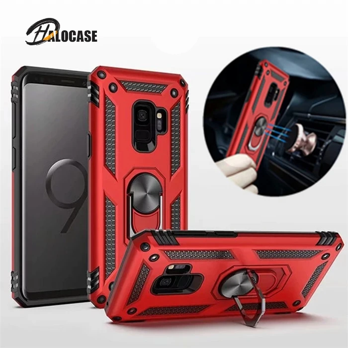 

For Samsung Galaxy S8 S9 Plus Case Luxury Car Magnetic Rugged Armor Cover for Galaxy Note 8 9 Stand Shockproof Finger Ring Cover