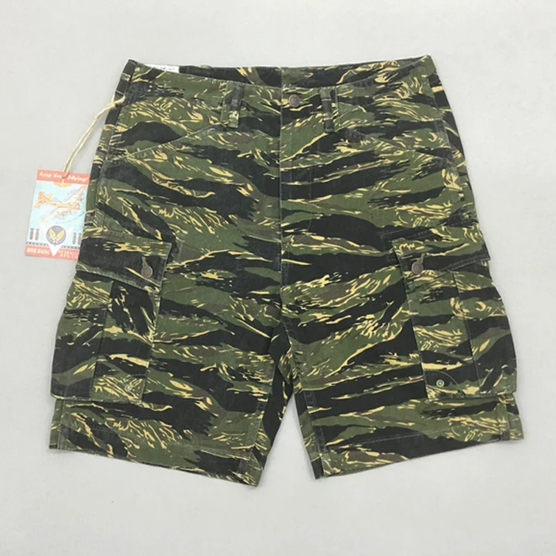 

DONG 12oz Боб джинсовые тигра в стиле милитари с камуфляжным принтом Шорты для Для мужчин большие карманы мыть
