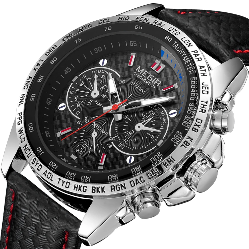 

Men's Sports Quartz Watch Leather Hook Buckle Strap 30Bar Waterproof Fake Three Small Dial Luminous Men's Watch