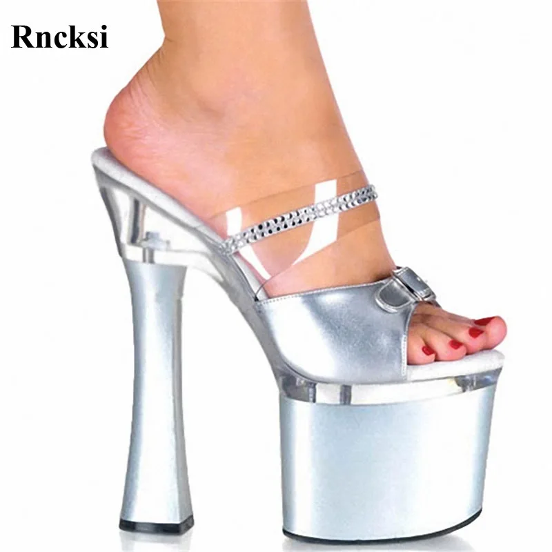 

Rncksi Silver Women New 18cm Square High-Heeled Shoes Wedding Party Slippers Platform Pole Dance Slippers High Heel Shoes