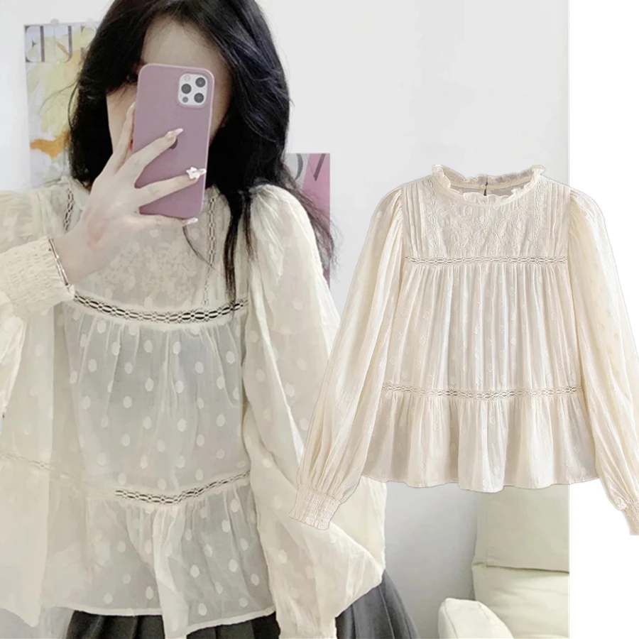 

Elmsk Blusas Mujer De Moda 2022 английский стиль Осень Indie народная винтажная вышитая в горошек Элегантная Модная рубашка блузка для женщин