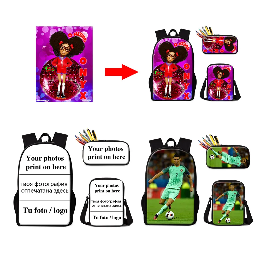 

Customized Your Own Logo/Picture 3 Pcs School Backpacks Sets 16 Inch Rucksack Book Rucksack Lunchbagpencilbox For Kids Teens