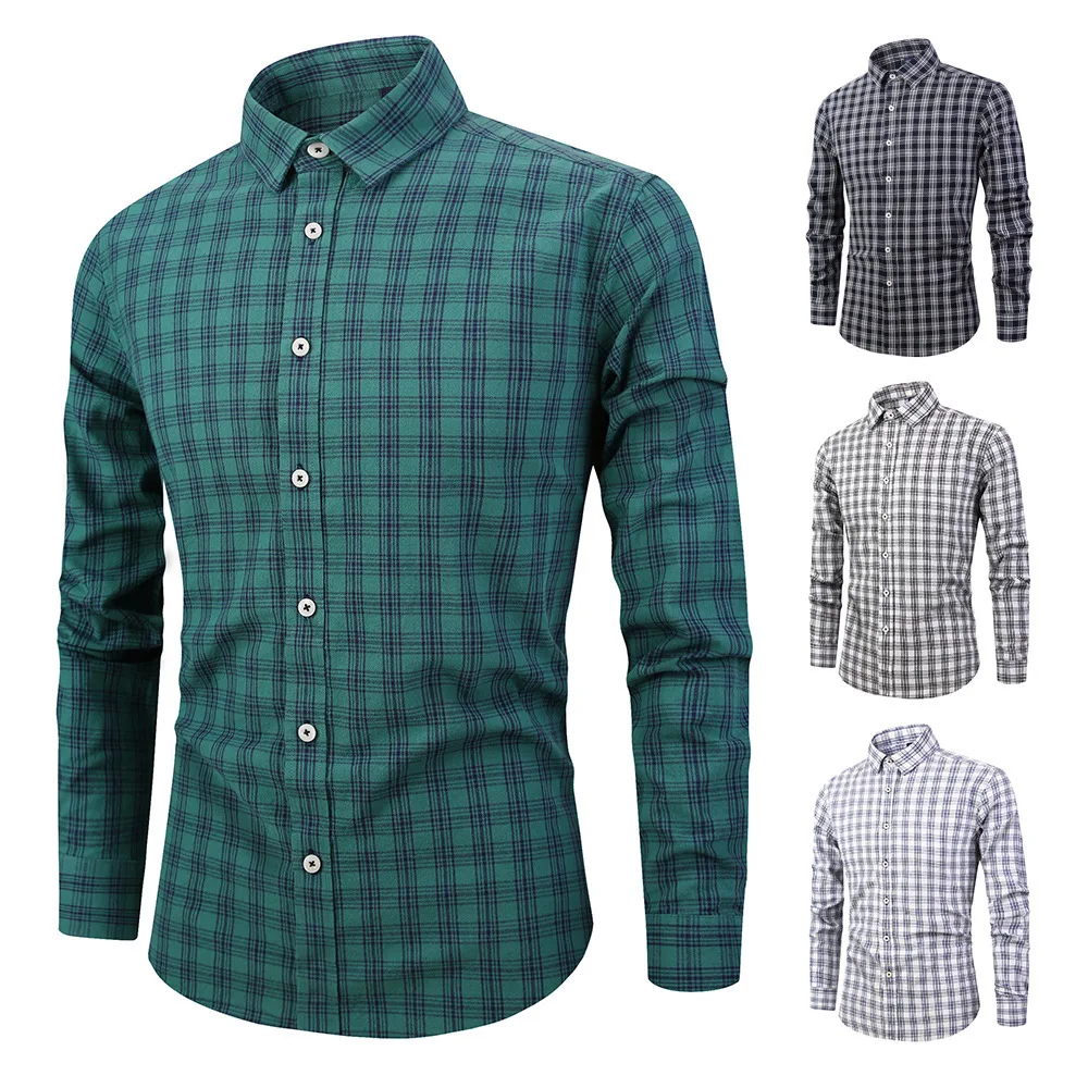 

Men's Vintage Casual Plaid Print Shirt Smart Casual Classic Slim Fit Trendy Fashion Long Sleeve Male Business Shirts Large Size