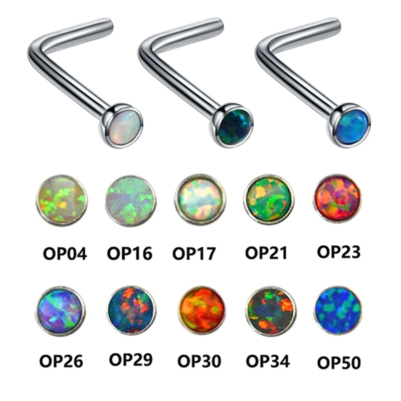 1 шт. индийское кольцо с опалом и штифты для носа L образное из нержавеющей стали