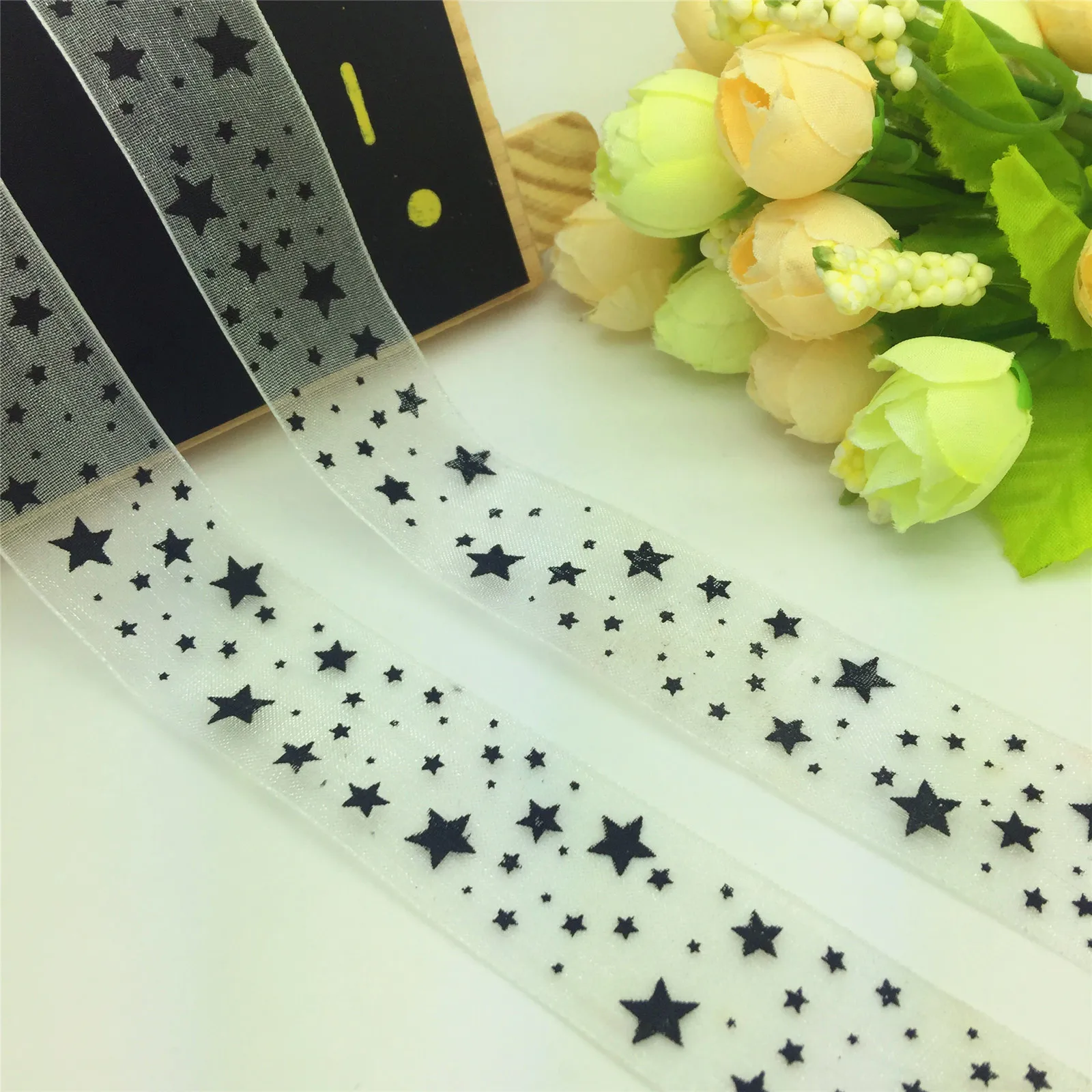 Новинка 5 ярдов 1 дюйм 25 мм разноцветная органза прозрачная лента бант для волос |