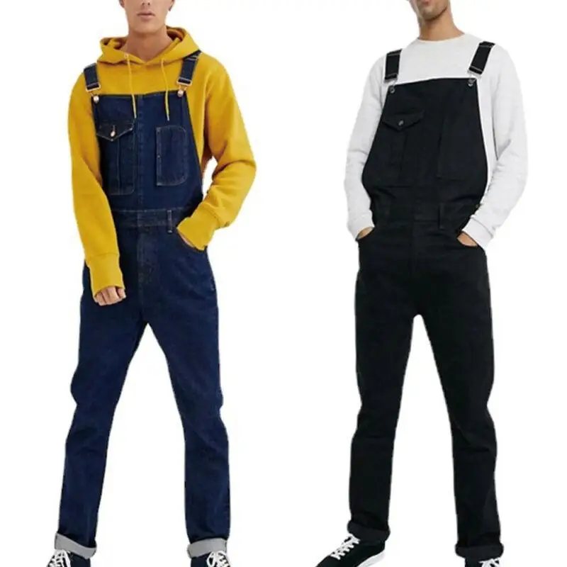 

Men Plain Denim Overall Jumpsuit Pants Casual Outdoor Jean Playsuit Trousers UK mens loose jeans