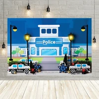 mehofond boy birthday backdrop white policeman car station star street lamp baby photography background for photo studio banner