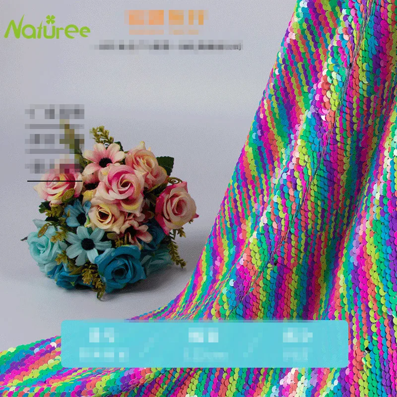 Двусторонняя ткань с блестками ширина 122 см двусторонняя 5 мм радужная свадебное