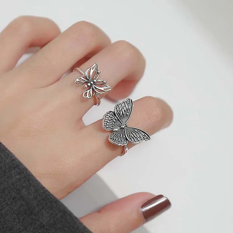 

Vintage Gothic Butterfly Ring For Women Men Retro Personality Finger Ring Silver Color Open adjustable Ring Gifts Jewelry