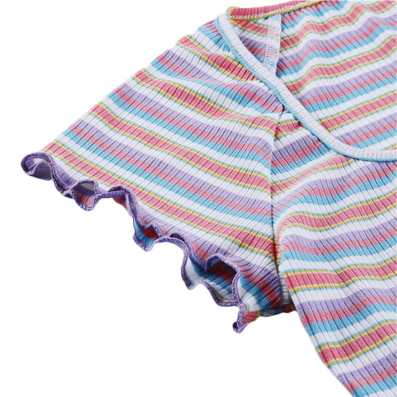 Женский укороченный топ в радужную полоску Повседневная Клубная футболка с