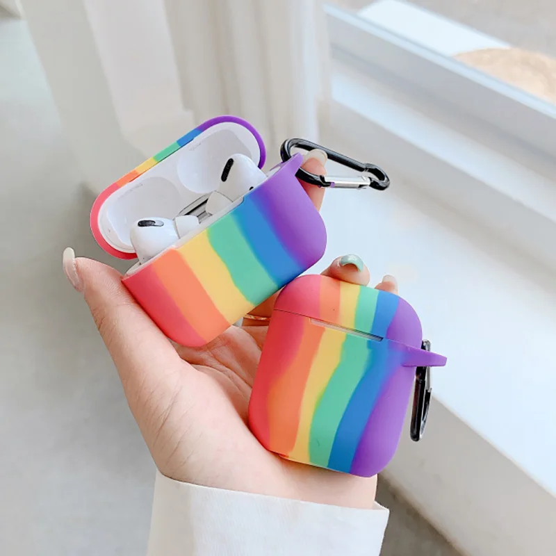 

Luxury Rainbow Liquid Silicone Shockproof Case For Airpods 1 2 3 Pro Buckle Box Charging Bluetooth Wireless Earphone Soft Cover