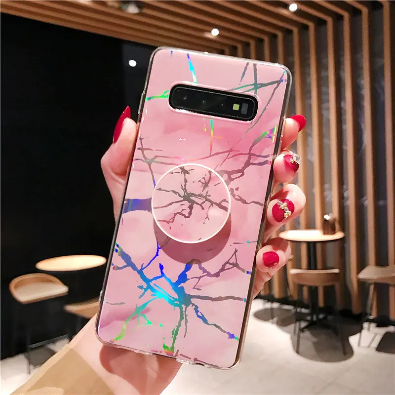 Лазерный мраморный чехол подставка с кольцом для телефона Samsung Galaxy S20 Ultra S9 S8 Plus S7