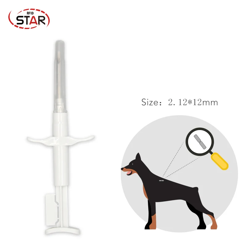 

Iso11784/5 Fdx-b Animal ID RFID Dog Microchip 2.12*12mm capsule tube tag Sterilized Pet Syringe implant Vet Injector chip needle