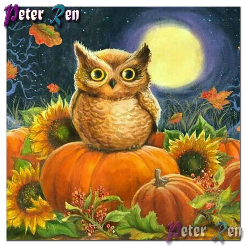 

Full diamond painting Rhinestone 5d scenery daimond paiting Landscape Diy diamant embroidery Owl on pumpkin Home Decor Love Gift