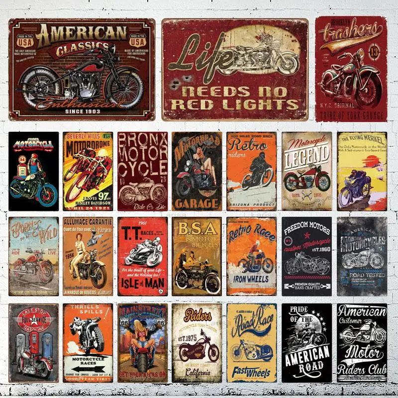 

Motorcycl Metal Sign Vintage Plaque Tin Sign Wall Decor for Garage Club Plate Crafts Wall Art Poster Gift Metal Painting