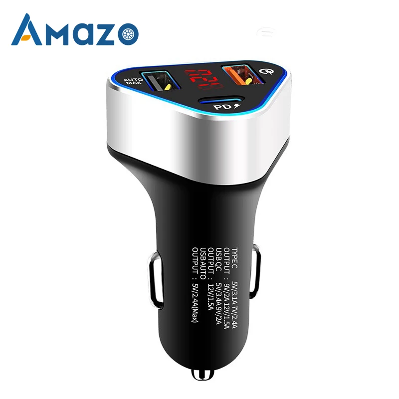 Автомобильное зарядное устройство с двумя USB портами и Type C 41 Вт|Адаптер питания| |