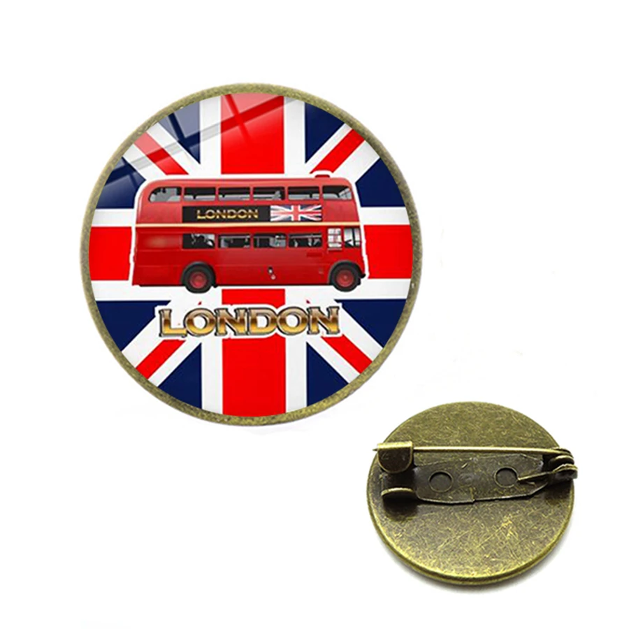 Винтажные броши в виде автобуса Красного Лондона Ретро стиль узор стеклянный