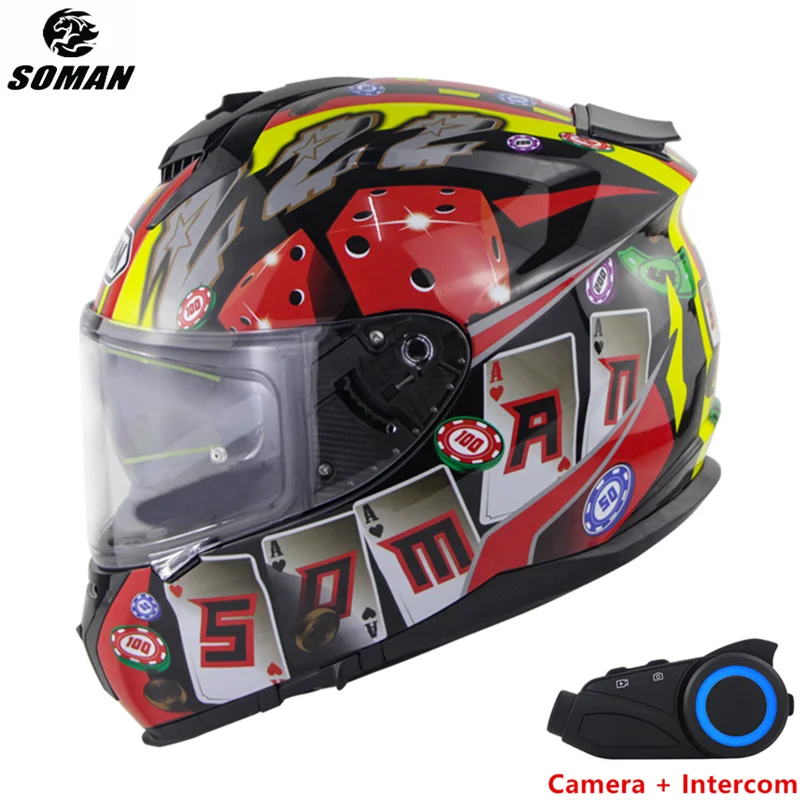 

Мотоциклетный шлем на все лицо с Bluetooth-гарнитурой, Group Intercom мужской гоночный наружный солнцезащитный козырек, шлем для верховой езды в горош...