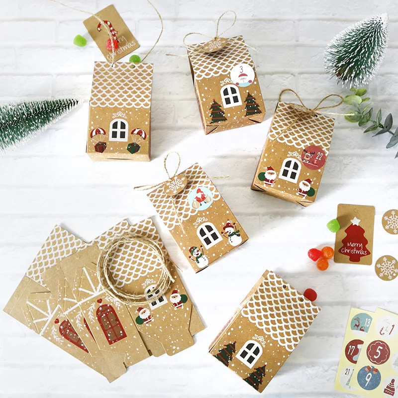 24 набора домашняя крафт бумага Рождественская коробка для конфет подарочные