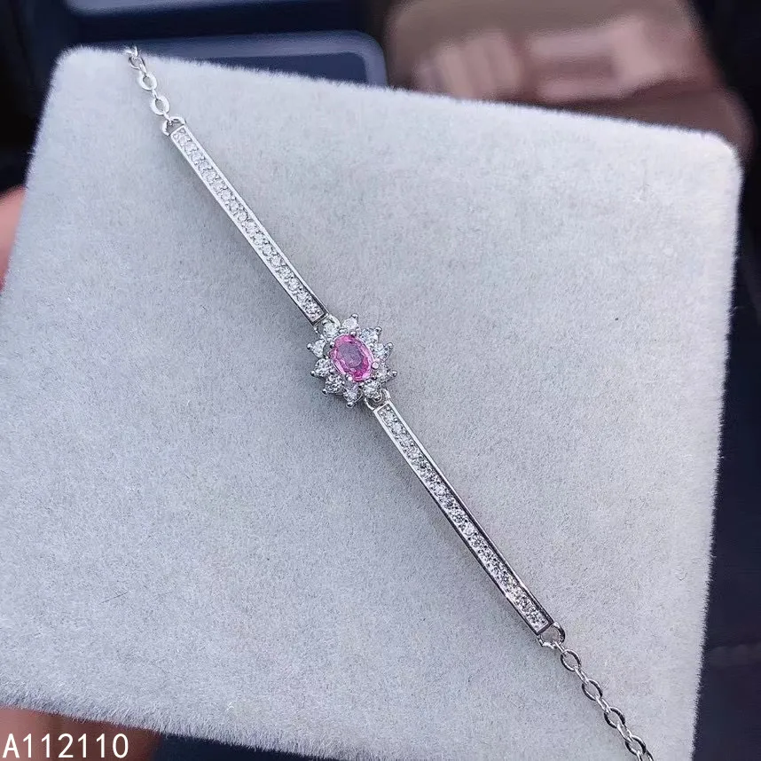 Женский браслет с розовым сапфиром изящный из серебра 925 пробы вставками