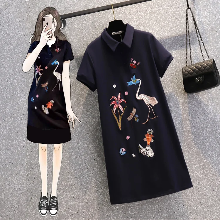 Женское платье рубашка с цветочной вышивкой свободное Повседневное большого