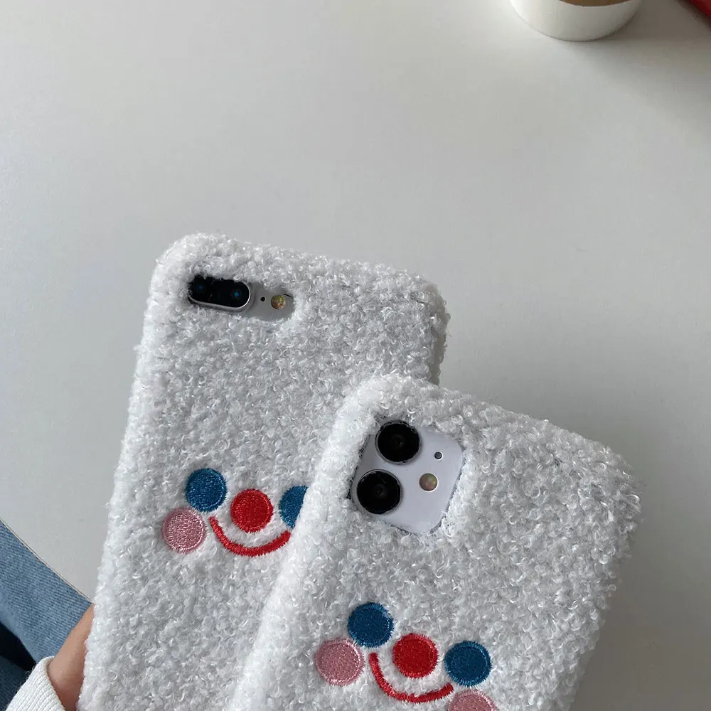 Модный чехол со смайликом для iPhone 12 Pro Max XS XR X 11 SE 6 6S 7 8 Plus мягкий пушистый теплый