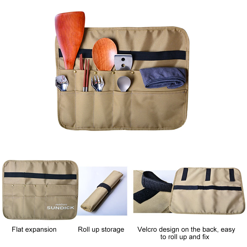 

900D Oxford Cloth Camping Picnic Bag Portable Outdoor Tableware Bag Hangable Cutlery Organizer for Backpacking, BBQ, Hiking