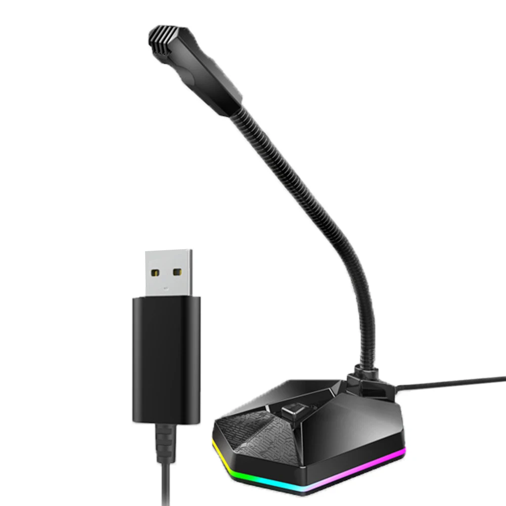 

Microphone HD Sound Card RGB Light Game Live Voice Conference Recording Mic Computer Gaming Streaming Recording Studio