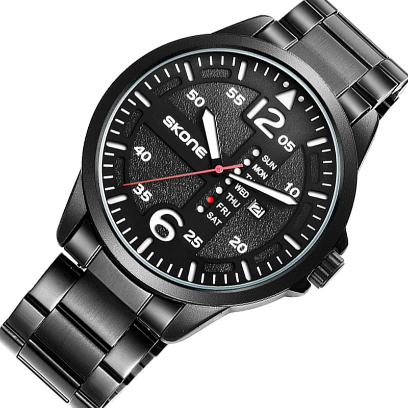 

Часы наручные SKONE мужские спортивные, водонепроницаемые Уникальные повседневные Роскошные светящиеся с ремешком из нержавеющей стали, с ка...