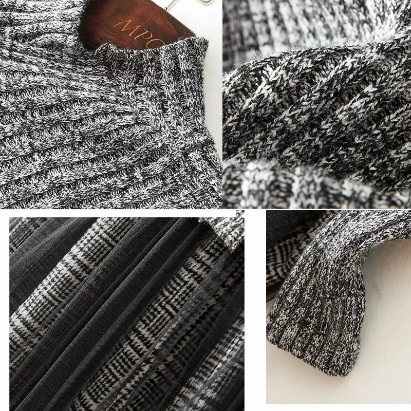 Женский трикотажный комплект из 2 предметов винтажный платья-свитера с высоким