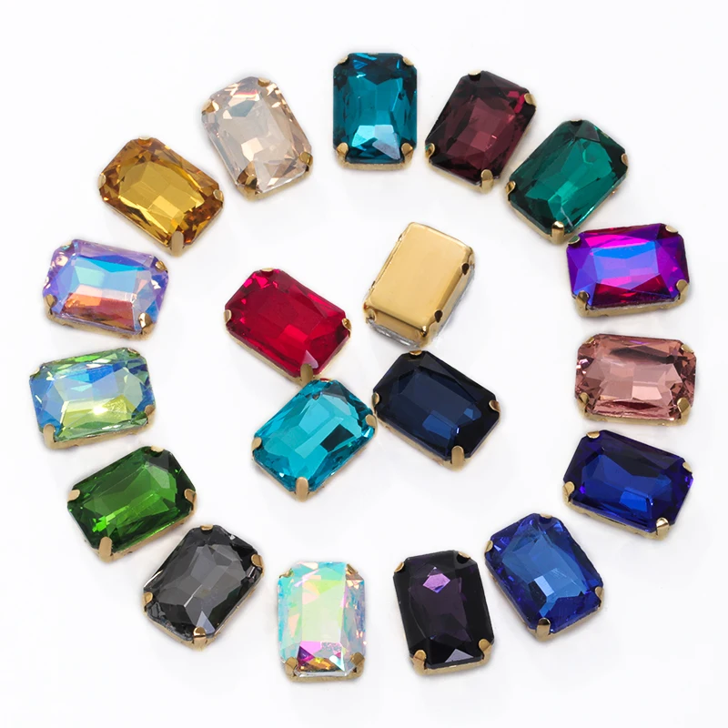 

Pipatian 10Pcs Octagon Sew on Glass Strass Wholesale Rhinestone With Holes High Quality DIY Clothing Collar Decorative Buttons