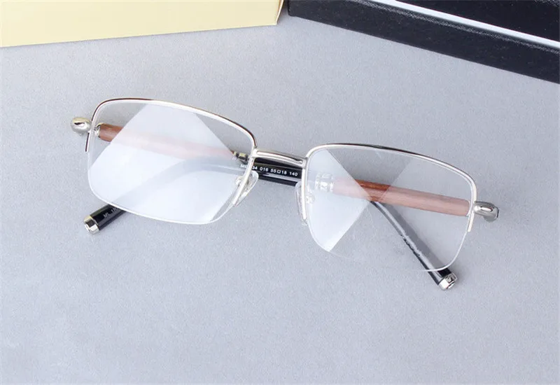 

Vintage Wood Temple Glasses Frame Alloy Half Rim Myopia Eyewear Clear Lens Retro Optical Eyeglasses for Men MB534 Original Case