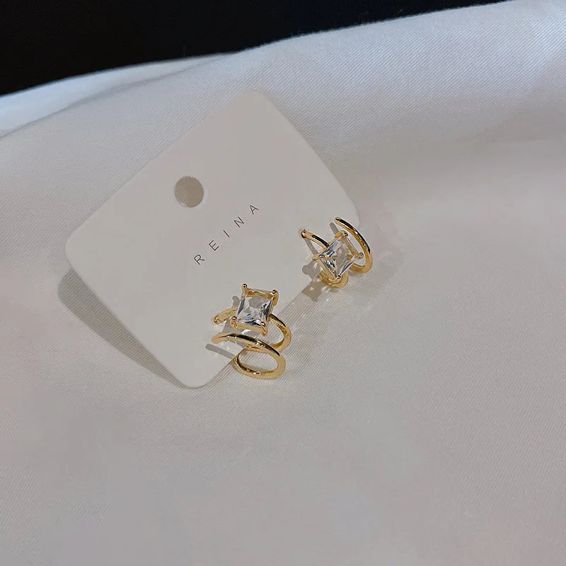 Женские серьги-гвоздики с цирконом посеребренные серьги геометрической формы |