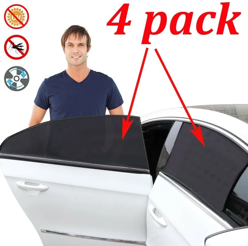 4Pcs Car Side Window Shade Screen Cover Sunshade Breathable Windshield Sunshades For Car Auto Truck Exterior Accessories