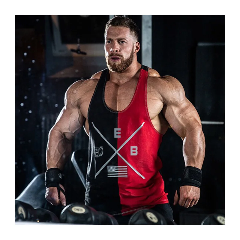 Майка Мужская Спортивная без рукавов хлопок строчка бодибилдинг топ для