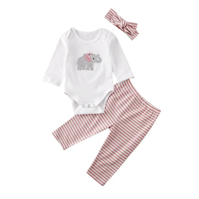 Одежда для малышей коллекция 2020 года новорожденных девочек топы со слоном + штаны