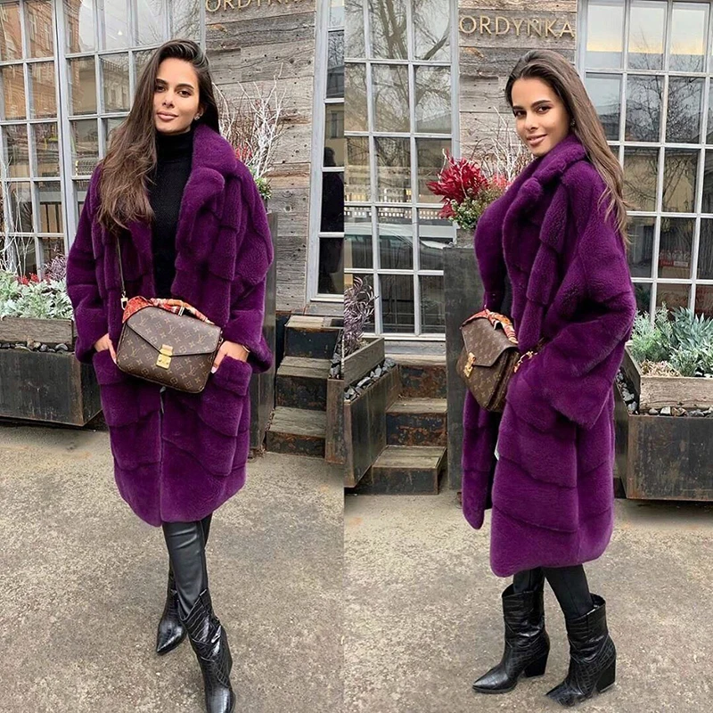 FURSARCAR 2021 Luxurious New Real Natrual Mink Fur Jacket With Collar Women Winter Fashion Design Long Mink Fur Coat Thick